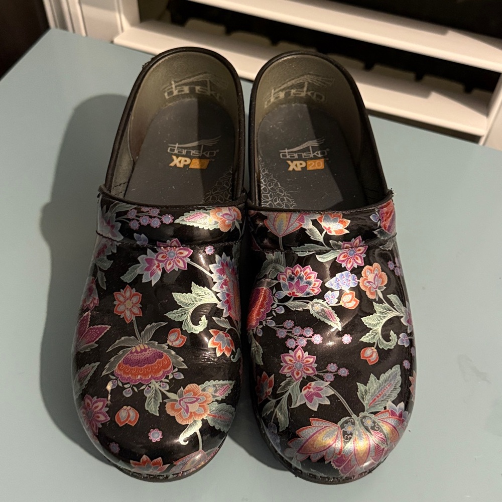 Dansko Black Floral Patterned Clogs